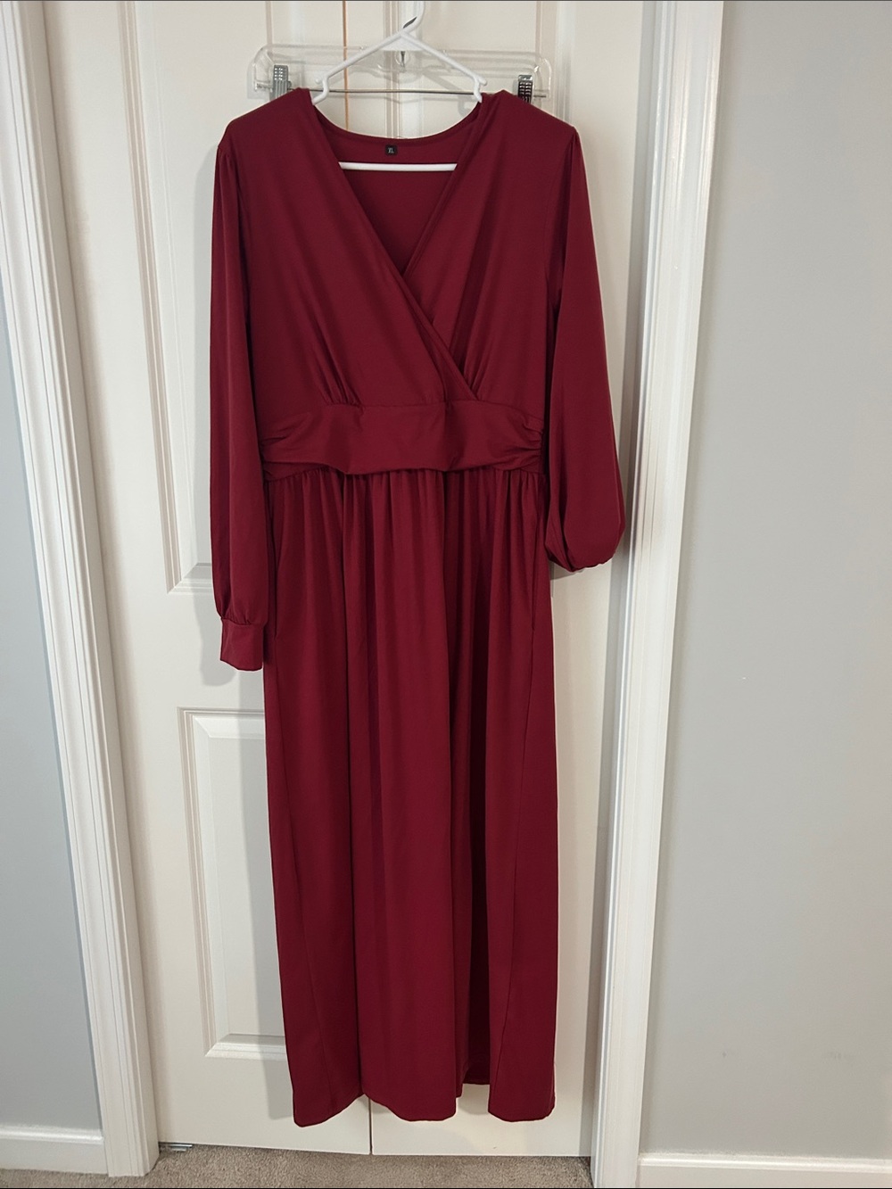 Wrap-Front Long Sleeve Maxi Dress in Deep Burgundy